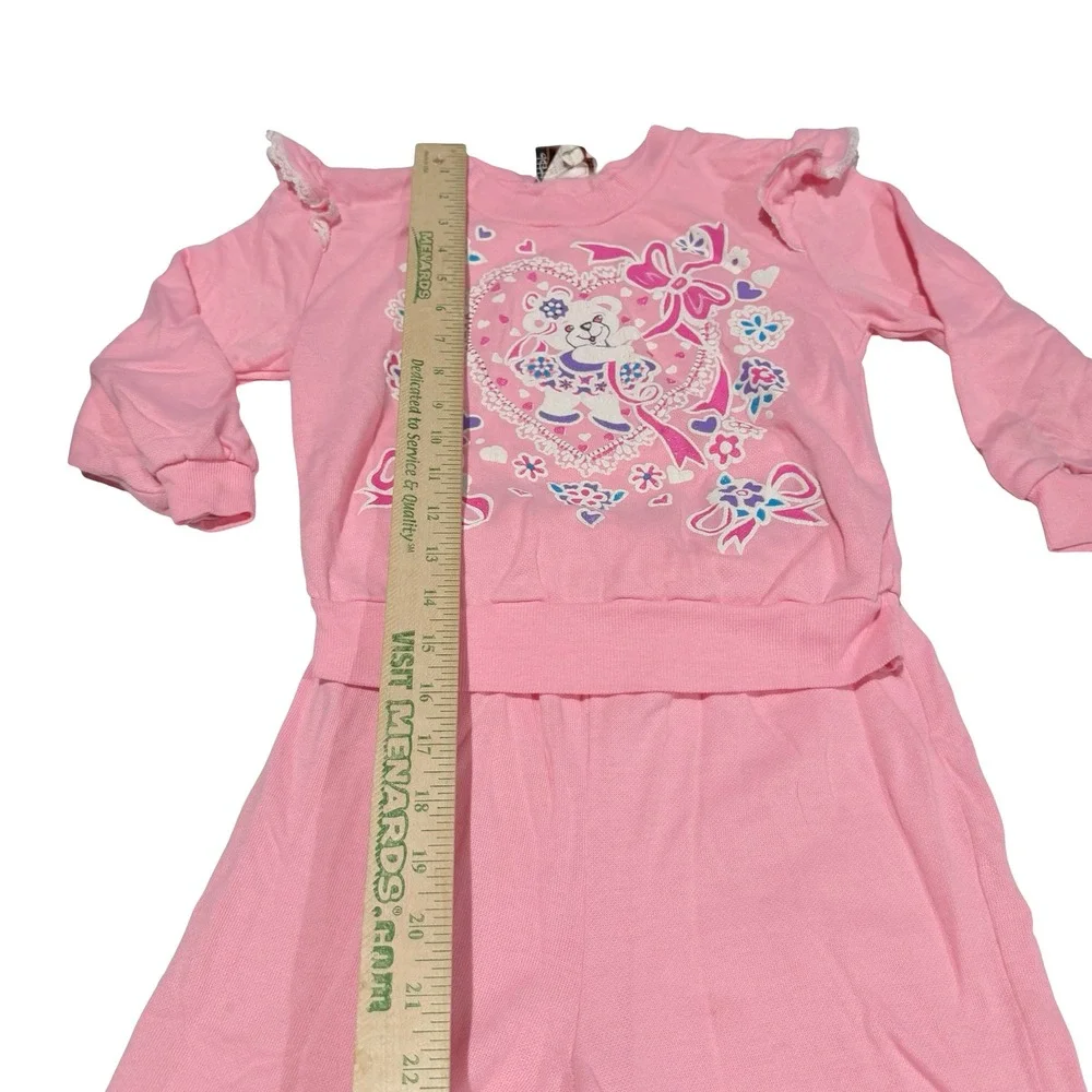 Vintage Rhythm Kids Pink Teddy Bear Heart Sweatsuit Set Lace Ruffle Size 6‎